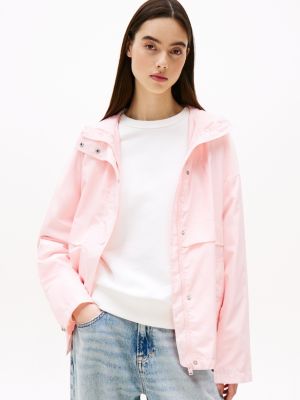 pink hooded oversized windbreaker for women tommy jeans