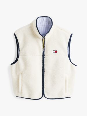 gilet sans manches fourrure sherpa réversible jaune pour femmes tommy jeans