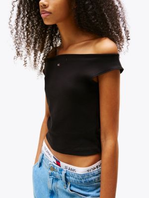 black boat neck slim t-shirt for women tommy jeans