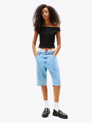 black boat neck slim t-shirt for women tommy jeans