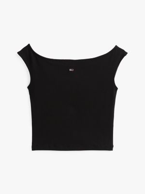 black boat neck slim t-shirt for women tommy jeans