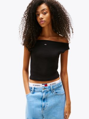 black boat neck slim t-shirt for women tommy jeans