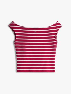 multi boat neck slim t-shirt for women tommy jeans