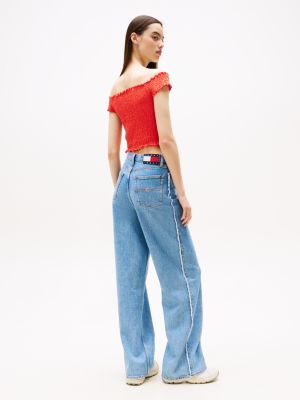 red slim smock crop top for women tommy jeans