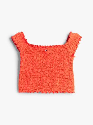 top de corte slim con diseño fruncido naranja de mujeres tommy jeans