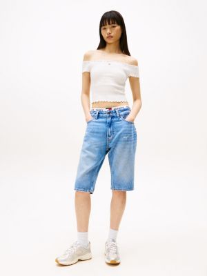 crop top ajusté smocké blanc pour femmes tommy jeans