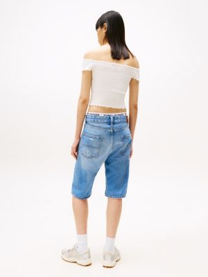 wit slim fit cropped smocktop voor dames - tommy jeans