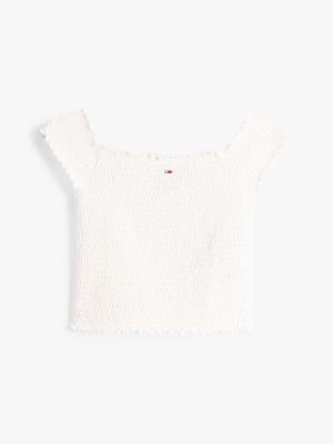 crop top ajusté smocké blanc pour femmes tommy jeans