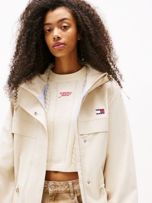 beige tommy badge technical jacket for women tommy jeans