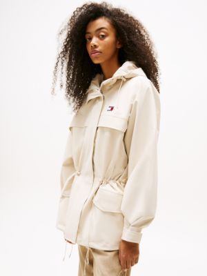 beige tommy badge technical jacket for women tommy jeans