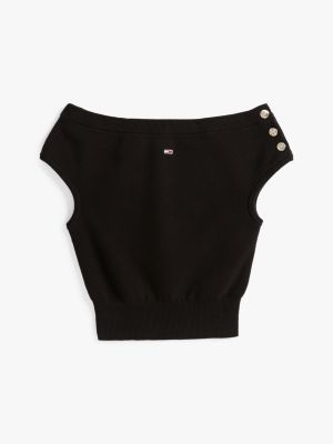 black off-the-shoulder cap sleeve jumper for women tommy jeans