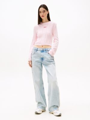 pink cable knit mock neck jumper for women tommy jeans