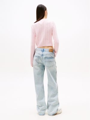 pink cable knit mock neck jumper for women tommy jeans