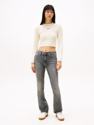 beige cable knit mock neck jumper for women tommy jeans