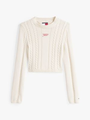 beige cable knit mock neck jumper for women tommy jeans