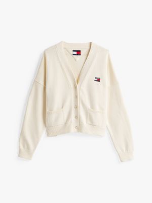 beige cardigan mit tommy-badge für damen - tommy jeans