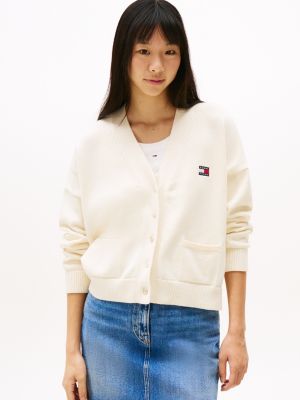 beige kardigan z naszywką tommy dla kobiety - tommy jeans