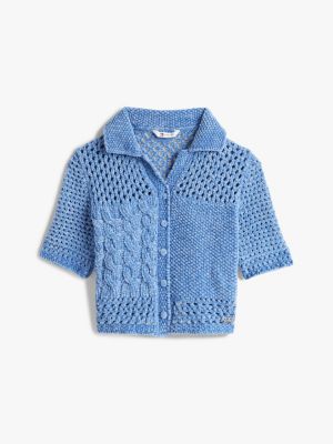 blue knit polo short sleeve cardigan for women tommy jeans