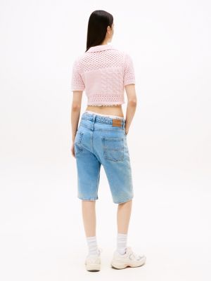 pink knit polo short sleeve cardigan for women tommy jeans