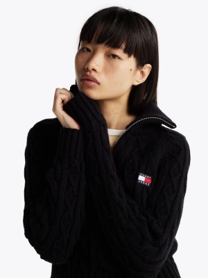 black cable knit jumper with wool for women tommy jeans