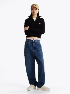 black cable knit jumper with wool for women tommy jeans