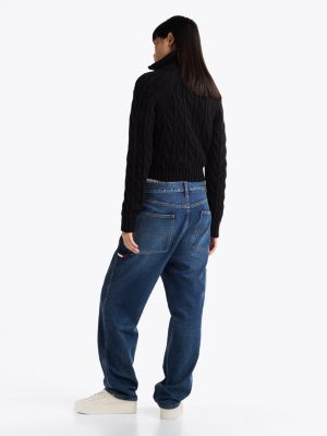 black cable knit jumper with wool for women tommy jeans