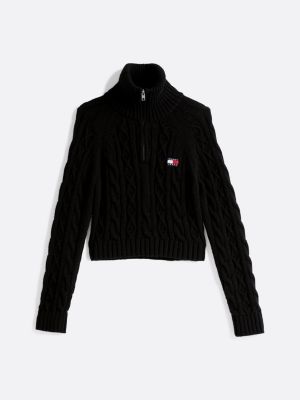 black cable knit jumper with wool for women tommy jeans