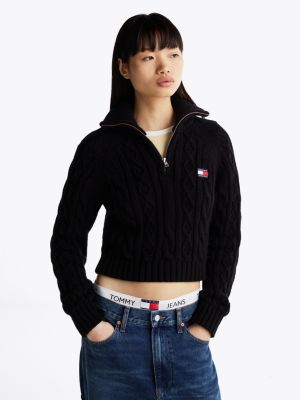 black cable knit jumper with wool for women tommy jeans