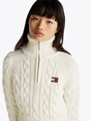 white cable knit jumper with wool for women tommy jeans