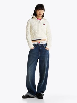 white cable knit jumper with wool for women tommy jeans