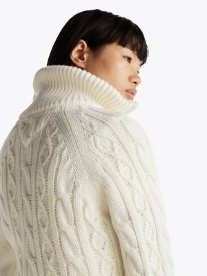 white cable knit jumper with wool for women tommy jeans