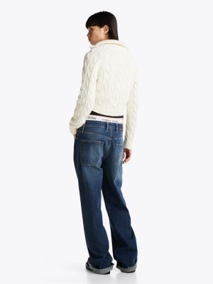 white cable knit jumper with wool for women tommy jeans