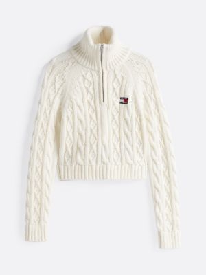 white cable knit jumper with wool for women tommy jeans