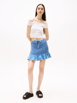 blue chambray slim mini skirt for women tommy jeans