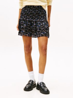 multi floral print tiered mini skirt for women tommy jeans