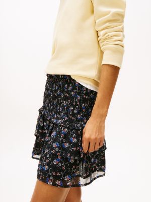 multi floral print tiered mini skirt for women tommy jeans