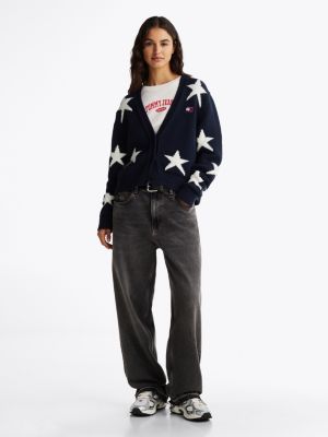 cardigan tricoté à motif étoiles avec laine plusieurs couleurs pour femmes tommy jeans