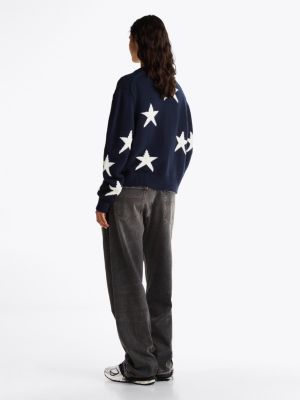 cardigan tricoté à motif étoiles avec laine plusieurs couleurs pour femmes tommy jeans