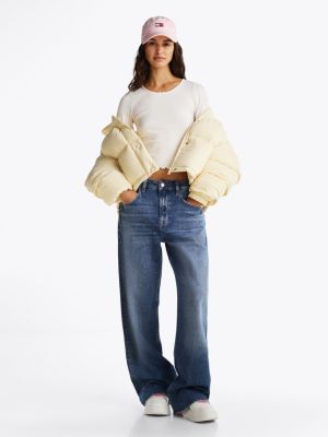 white scalloped trim slim long sleeve t-shirt for women tommy jeans