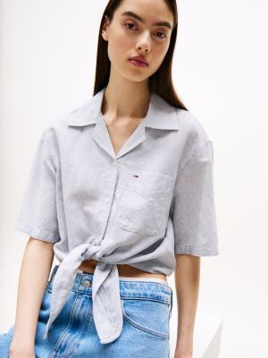 grey cropped relaxed short sleeve shirt for women tommy jeans