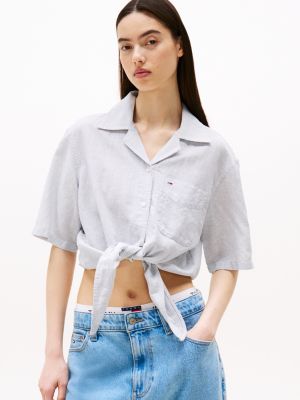 grey cropped relaxed short sleeve shirt for women tommy jeans