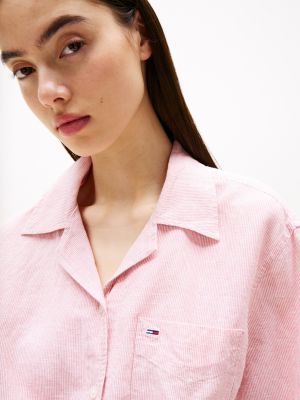 pink cropped relaxed short sleeve shirt for women tommy jeans