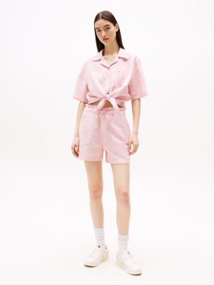 pink cropped relaxed short sleeve shirt for women tommy jeans