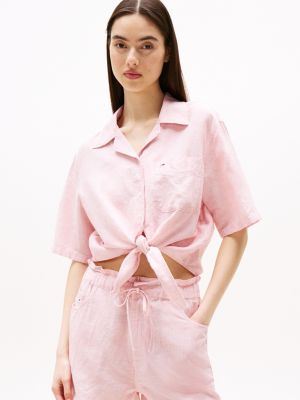 pink cropped relaxed short sleeve shirt for women tommy jeans