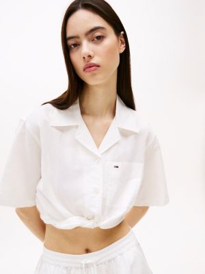 white cropped relaxed short sleeve shirt for women tommy jeans