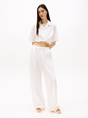 white cropped relaxed short sleeve shirt for women tommy jeans