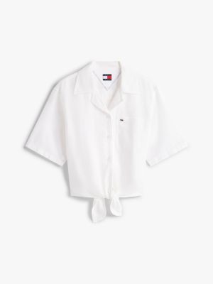 white cropped relaxed short sleeve shirt for women tommy jeans