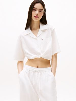 white relaxed cropped fit kurzarm-bluse für damen - tommy jeans