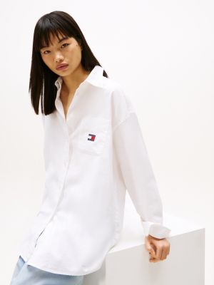 white tommy badge oversized oxford shirt for women tommy jeans