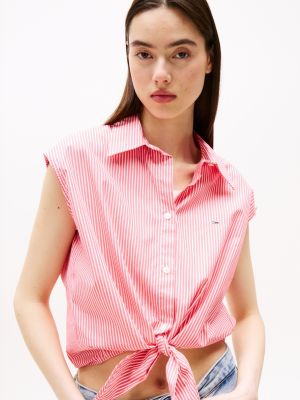 multi cropped cap sleeve poplin shirt for women tommy jeans